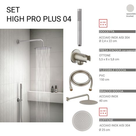 GEDY GYHP1010400 HIGH PRO PLUS 04 Kit de ducha redondo 5 piezas cepillado - ref: GYHP1010400 (1/2)