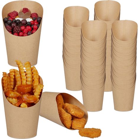 200 x Brown Kraft Paper Cups, tapered, for fries, ice cream, popcorn, snacks on the go, 400 ml, set (1/5)