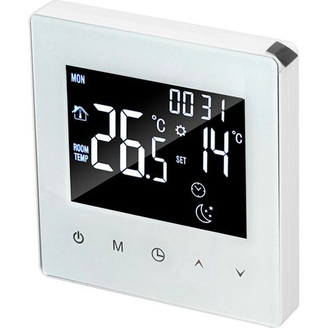 Thermostat numérique programmable avec écran et sonde de 3 mètres pour chauffage au sol électrique (maison, hôtel, bureau, AC90-240V, blanc, sans Wi-Fi) (1/5)