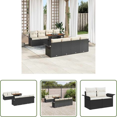 vidaXL Chaises jardin - Ensemble de canapé de jardin 9 pcs Noir Poly rotin (1/5)