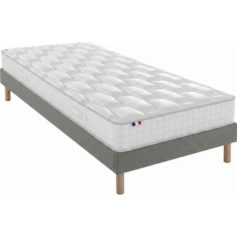 Ensemble matelas ressorts H24cm sommier en kit 90x200cm gris (1/5)
