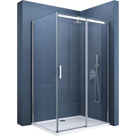 doporro Box Doccia Angolare con Porta Scorrevole Vetro 8 mm Temperato Trasparente Profilo Alluminio Cromato H 195 70x100 cm - Ravenna18K (1/5)