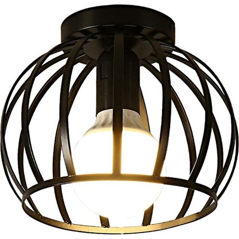 Plafonnier Vintage, Plafonnier Semi-encastré Noir, Abat-jour de Plafond à Cage en Métal Avec Support E27 Pour Salon Cuisine Chambre Couloir Cour (1/4)