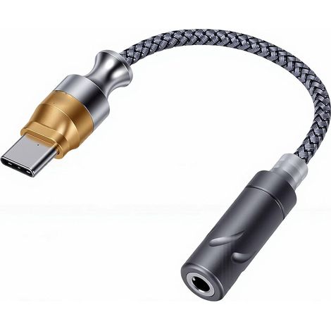 USB C to 3.5mm Headphone Adapter, CX31993 DAC Chip, 24-Bit 96kHz High-Resolution Decoding with In-Line Controls for Volume and Calls, Ideal for Type-C Devices (Gold) (1/5)