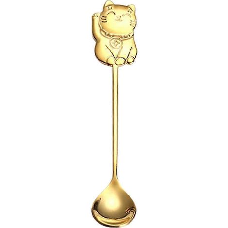 Cuillère à mélanger en forme de chat mignon, petite cuillère à café, cuillère à dessert/collation JNCGold (1/5)