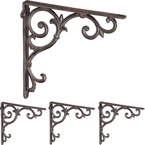 Cast Iron Shelf Brackets - H x W x D: 24.5 x 4 x 24.5 cm, Brown (1/5)