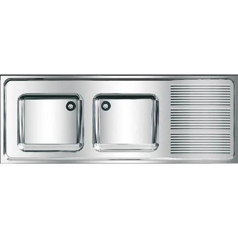 KWC Gewerbespüle, MAXIMA, Edelstahl, 2 Becken, 1600x382x600 mm, Tropfteil Re (1/2)
