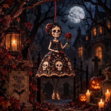 Exquisite and creative Gothic Halloween Hanging Decor - Witch Hanging Decoration - Holding Flowers -