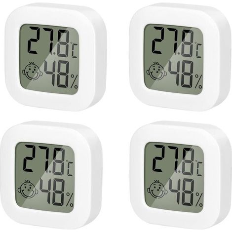 4 Pack Thermometre Interieur Mini Thermomètre Hygrometre Haute Précision Température Hygromètre Moniteur avec Air icône Confortable pour Cuisine Chambre de Bébé Serre Entrepôt Bureau - (1/4)