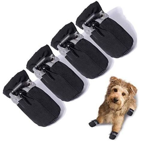 Lot de 4 bottes pour chien et protège-pattes, semelles antidérapantes, chaussons d'hiver pour chien avec sangles réfléchissantes, chaussures pour chien de petite et moyenne taille (1/4)