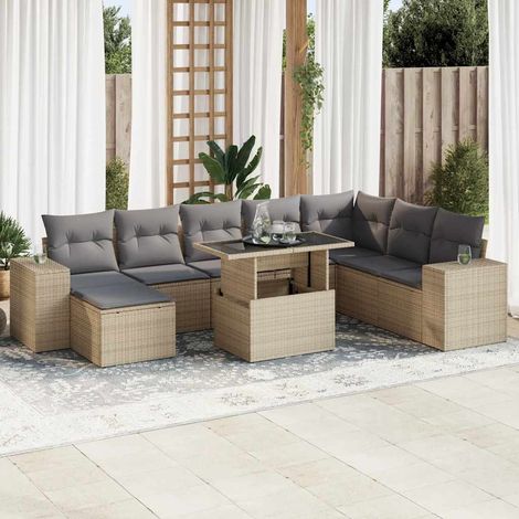 vidaXL Set de sofás de jardín con cojines 9 pzas ratán sintético beige (1/5)