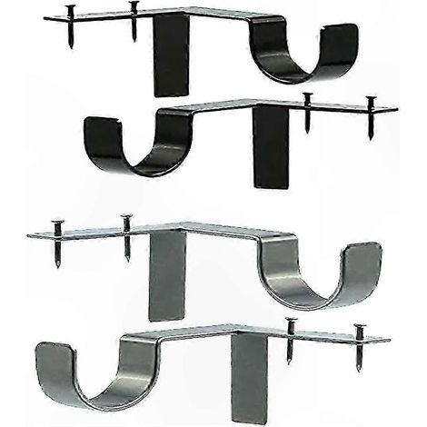 Lot de 4 supports de tringle à rideaux réglables, fixation murale sans perçage, supports en métal argenté et noir compatibles avec les rideaux et les voilages (1/5)