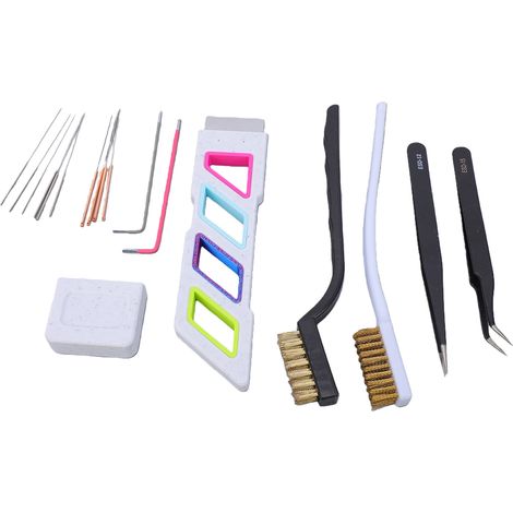 Kit de nettoyage d'imprimante 3D, aiguilles de buse en acier inoxydable, brosse métallique en laiton, pincettes droites et incurvées, 0.2mm 0.4mm 0.6mm 0.8mm (1/5)