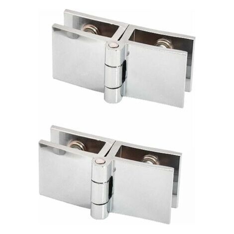 Lot de 2 charnières de porte en verre à 180 degrés, sans perçage, clip pour verre d'épaisseur 5 à 8 mm (1/4)