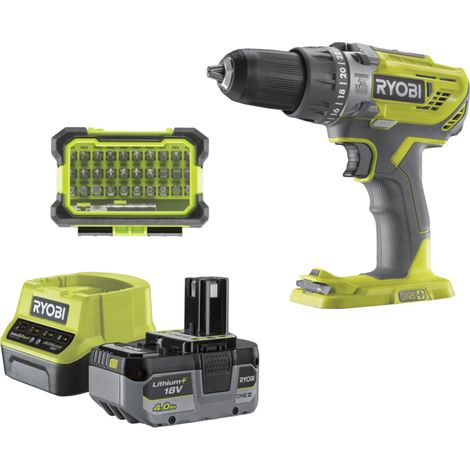 kit trapano a percussione a batteria ryobi "r18pd3-140sa" con set punte 18v 4ah e caricabatterie