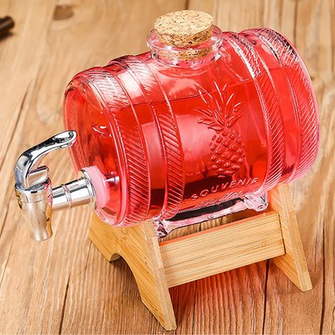 Seau à boissons en verre épais avec joint et robinet, tonneau à vin contenant des baies de goji et du ginseng pour la fabrication de vin, seau à jus en libre-service de 1000 ml (1/5)
