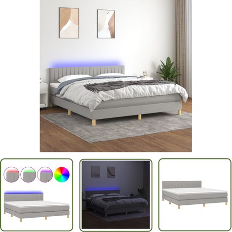 The Living Store Boxspringbett mit Matratze & LED Hellgrau 180x200 cm Stoff - Boxspringbett - Doppelbett - Schlafsofa - Lattenrost - Bettsystem (1/5)