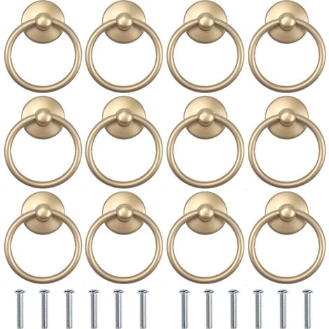 Paquete de 12 pomos redondos vintage para puerta de armario o cómoda (dorados) (1/5)