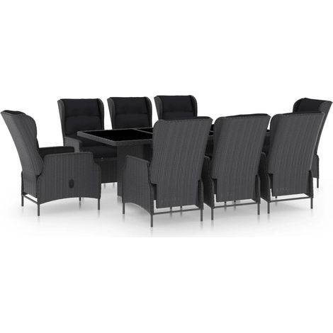 Ensemble à manger d'extérieur 9pcs  Mobilier de jardin et coussins rotin gris foncé (1/5)