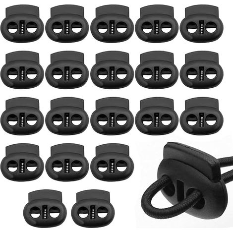 Kordelstopper für Kordelzüge, Doppelloch-Kunststoff-Knebel, sichere Kordelverschlüsse, ideal für Jalousien-Schnurgeräte, Rollo-Kettenverbinder, 2,3 x 2 cm, schwarzes Kordelschloss, 20 Stück, Nein, NO (1/5)