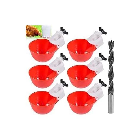 LaBlanc – Hühnertränke, automatische Geflügeltränke, Set mit 6 Hühnertränken, Hühnerwasserspender mit Bohrer für Huhn, Ente, Gans, Truthahn, Taube