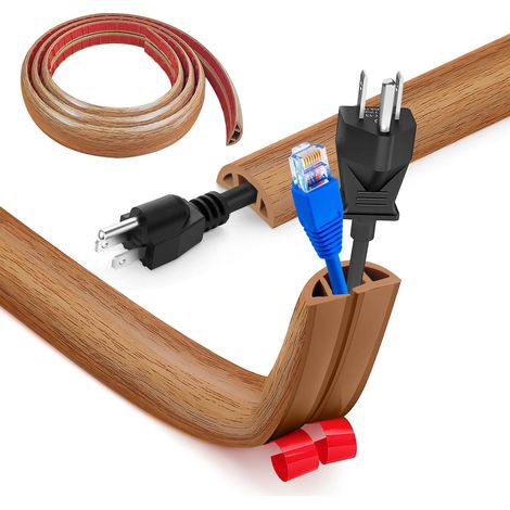 Cache Cable Sol, Petit Canal de câble Flexible,1M x 3cm Goulotte Passe Cable Sol Silicone, Cache Fil Électrique Sol Auto-Adhésif Facile à Couper Montage pour Tous Les Câbles (Grain Bois) (1/5)