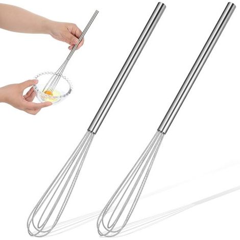 Mini batidor de 28 cm - Juego de 2 utensilios de cocina de acero inoxidable para masa, claras de huevo y crema. (1/5)