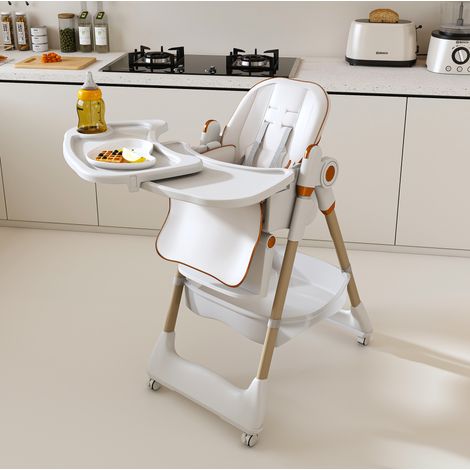 Chaise haute bébé 0-6 ans pliable blanche, avec rangement, facile à monter, maison FloraGrace (1/5)