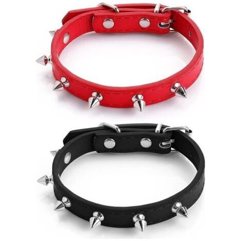 Spiked Collar for Cat and Dog, 2 Pieces Soft PU Leather, Adjustable Rivet Puppy Collar, Studded Collar with Spikes for Boy, Girl, Cat, Puppy, Size S (1/4)