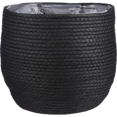 Panier pour Plantes Noir Cache-pot en Fibres Naturelles avec Doublure Ø26 x H24 cm - PANGIVO (1/3)