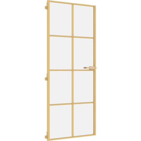Porte intérieure,Porte d'entrée mince doré 83x201,5 cm verre trempé aluminium CFW81547 (1/5)