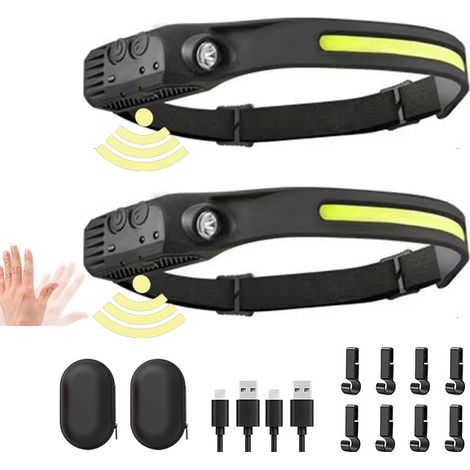 Lampe frontale LED ultra puissante UNBON, rechargeable par USB-C, avec 5 modes d'éclairage, capteur de mouvement, étanche IPX4, légère et super lumineuse, idéale pour la randonnée, le bricolage, le ca (1/5)