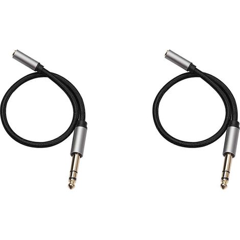 Deux adaptateurs audio, prises jack stéréo mâles 6,35 mm (1/4 pouce) vers femelles 3,5 mm (1/8 pouce), adaptés aux amplificateurs, guitares, pianos à clavier, 150 cm. (1/5)