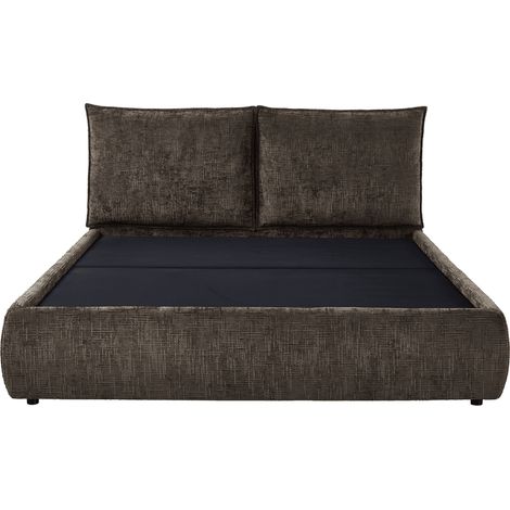 Lit coffre en velours chiné marron 160x200 cm MELY (1/5)