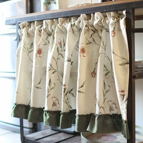 Coton lin brise-vent rideau motif Floral court rideau petite fenêtre décoration pour placard café 130x60cm (1/5)