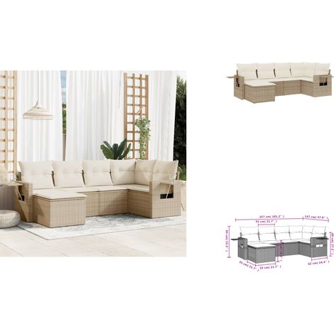 6-tlg. Garten-Sofagarnitur mit Kissen Beige Poly Rattan - Gartenmöbel - Sofasatz - PE-Rattan Möbel - Outdoor Lounge Set - Balkonmöbel (1/3)