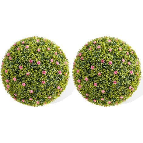 Boules topiaires artificielles réalistes – Plante décorative imitation avec fleurs roses – Suspension pour maison, jardin, mariage – 2pcs, diamètre 42cm (1/5)