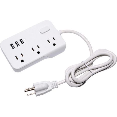 Multiprise 6 Prises avec 3 Ports USB et Cordon d'Extension 5 Pieds - Bloc Secteur 3 Branches (1/4)