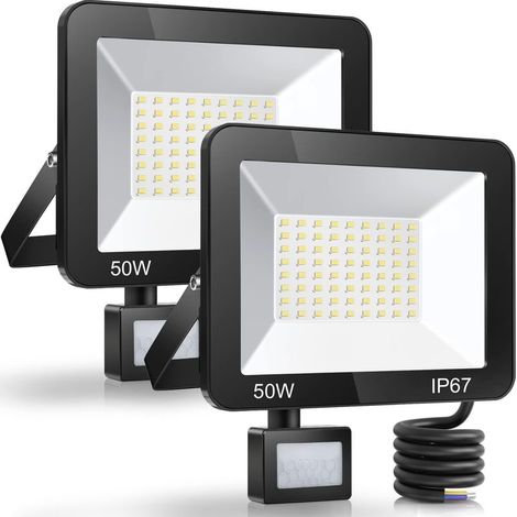 Floodlight LED outdoor 50 W with detector of movement, 5 000 lm, white 7 000 K, waterproof IP67, lighting outdoor white cold, lamp of outdoor for garden, patio, input - Set of 2 (1/5)