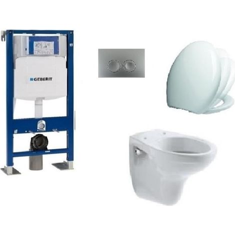 Pack complet WC suspendu autoportant – Bâti Geberit Pro UP100 – Cuvette Jacob Delafon Brive 52x36,5cm – Abattant Siamp Vallauris avec frein de chute (1/4)