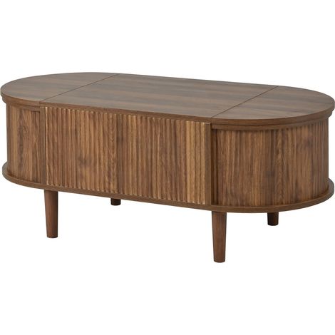 Table basse, style vintage plateau ajustable, table basse salon rangement intégré, pieds bois massif (1/5)