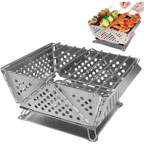 Barbecue Charbon- pliable, Acier inoxydable, Portable, 18.7x20.5x9.2cm