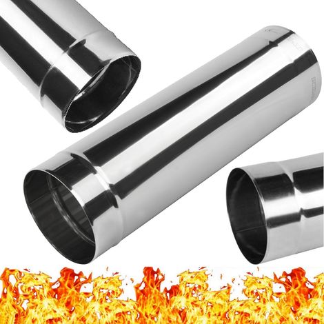 Tuyau Cheminée Acier Inox - 1 Pièce - Acier 1.4404 - Résistant Corrosion 450°C - Évacuation Fumée Bois Gaz - Ø 150 mm x 0,5 m (1/5)