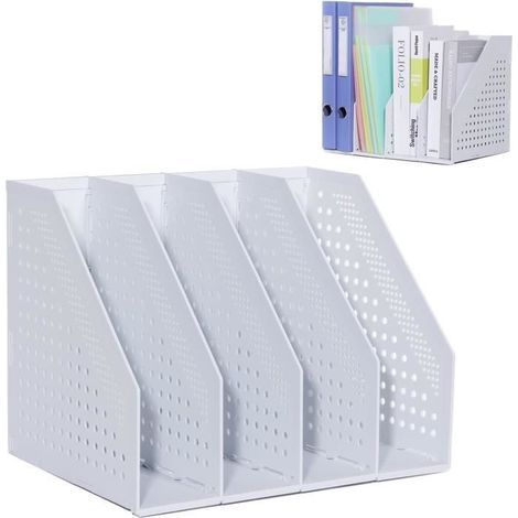 Folding magazine holder - 4 compartments - High capacity - Light gray (1/4)