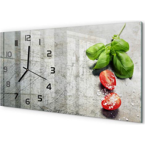 Horloge Murale Maison 60x30 cm Design Panoramique Salon Cuisine Bureau Tomates et basilic (1/5)