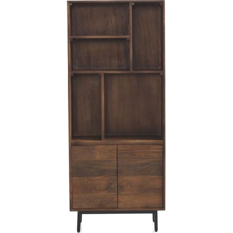 Bücherregal mit 2 schlichten Türen, massivem Mangoholz, Metallbeinen (1/5)