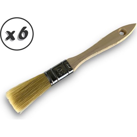 Lot de 6 pinceaux queue de morue Soie blanche Largeur 20 mm Epaisseur double tous types de travaux et laques Peinture huile acrylique colle lasure teinture apprêt résine Kibros 32220x6 (1/5)