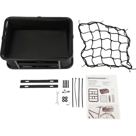 Cesta trasera para bicicleta, gran capacidad, uso versátil, color negro. (1/2)