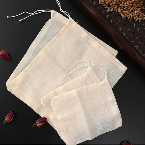 Set of 50 reusable muslin cotton bags for cooking, soaking medicinal alcohol, tea, coffee, crafts, spice storage, weeding, party favors. White (1/5)