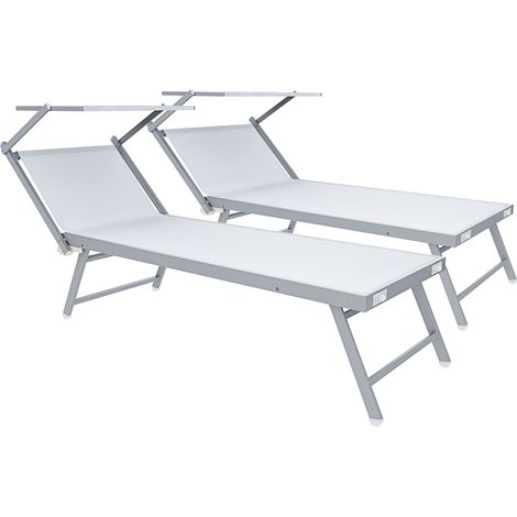 Coppia Di Lettini Bianco Prendisole Pieghevole Professionale In Alluminio Tettuccio Orientabile Tettino Parasole Sdraio Lettino Prendi Sole Mare Spiaggia Piscina Giardino 182 x 60 x 38 cm